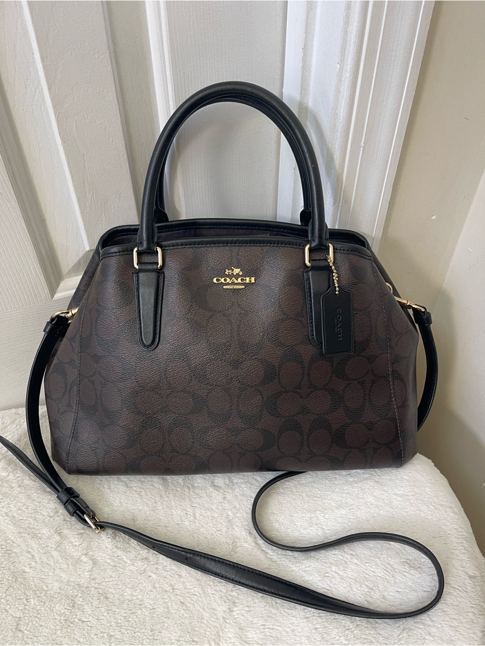 Coach Brown/Black Signature Satchel with Gold Hardware